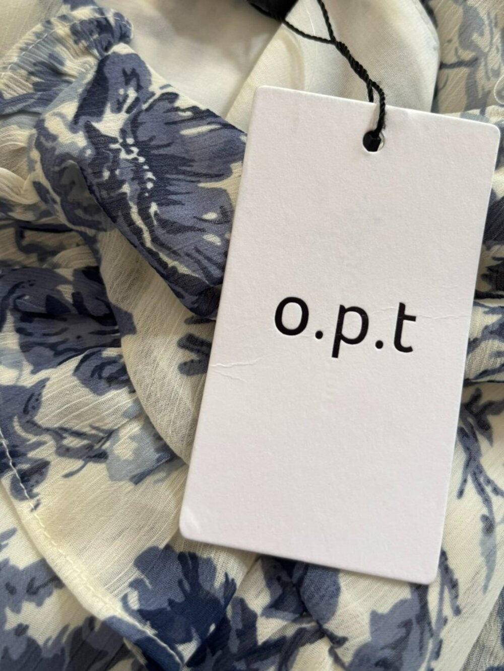 NWT O.P.T. White and Blue Floral Ruffle Midi Dress M - Picture 11 of 12